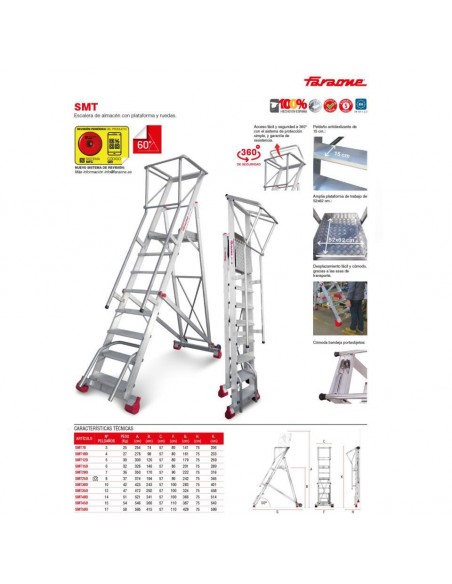 Escalera de Almacén c/ plataforma y ruedas 8 Peld