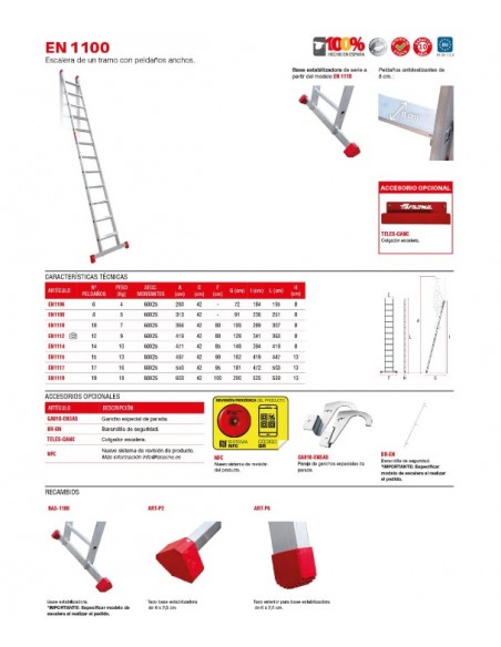 Escalera de apoyo con 6 peldaños anchos