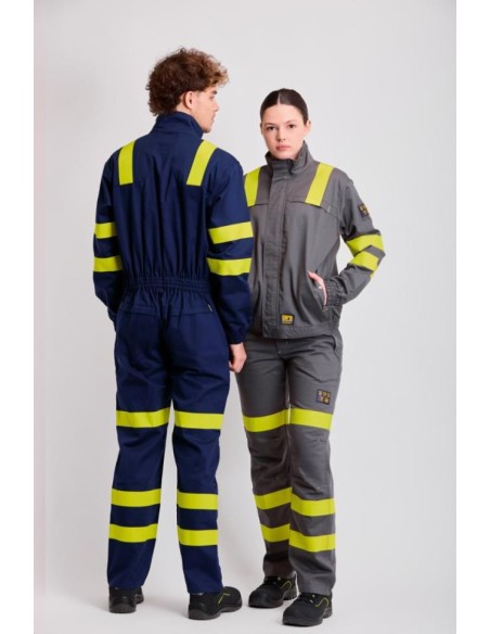 Cazadora ignífuga y antiestática  con cintas refle