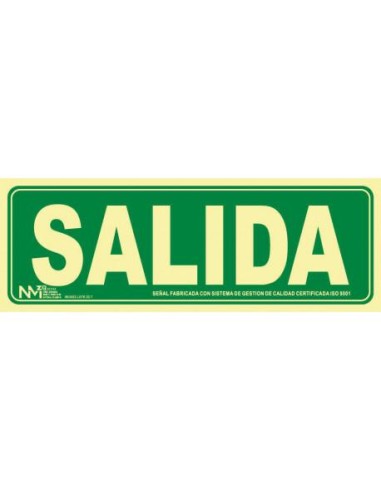 SEÑAL SALIDA PVC 0 7mm Clase B 105X300 MM